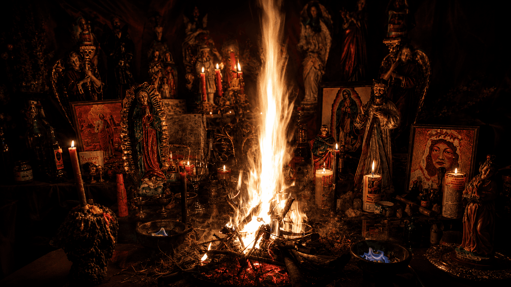 Espacio de canalización de energía con fuego ritual